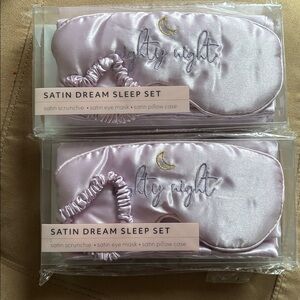 2 Lavender Satin Sleep Sets Pillowcase Eye Mask Scrunchie NWT